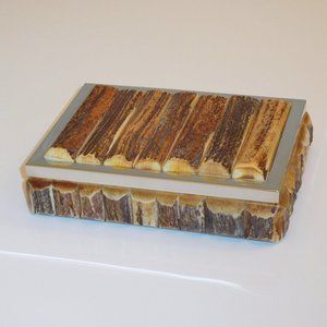 NOS Italian Natural Split Stag Horn & Polished Hardwood Trinket Box $500 retail